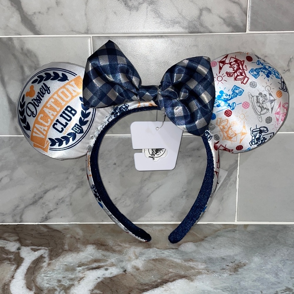Disney Vacation Club DVC Logo Minnie Ears Buffalo Check Bow Headband 2021 NEW